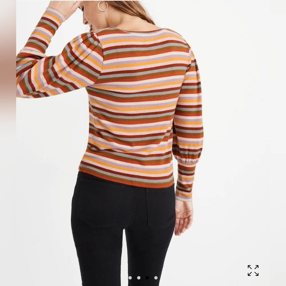 Madewell Striped Puff Sleeve Scoop Neck Knit Top Sz XL